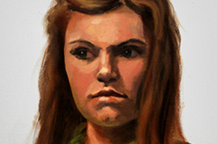 Girl in a Green Scarf (oil on canvas)